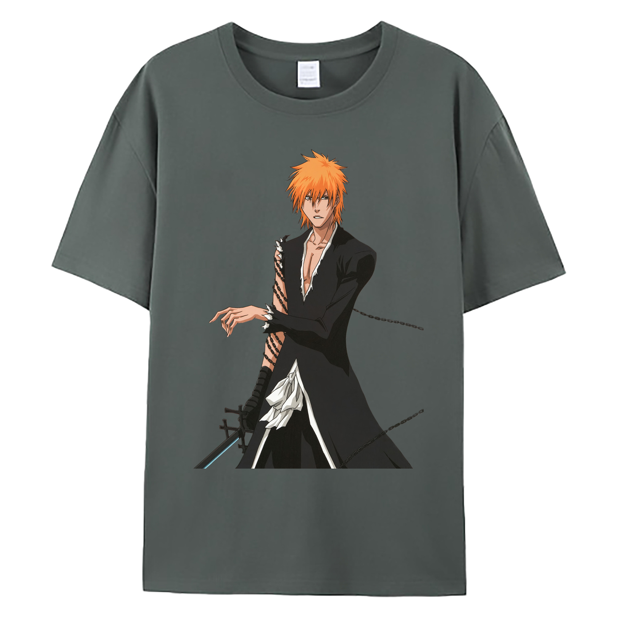 （画像用） ブリーチ 黒崎一護（くろさき いちご）BLEACH Kurosaki Ichigo 綿100％ メンズ半袖Tシャツ｜肌触りやわらか＆通気性